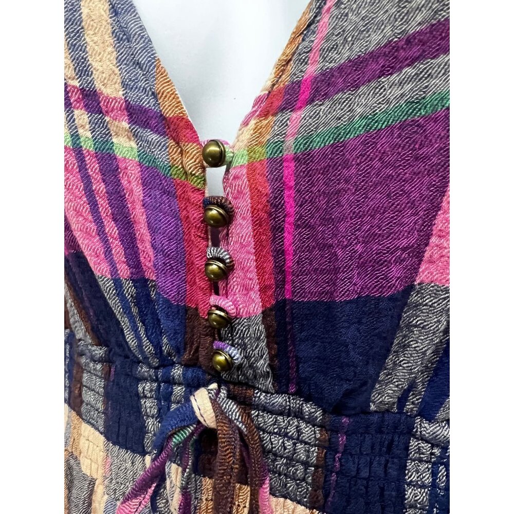 Anthropologie Pilcro The Rory Puff Sleeve Smocked V-Neck Plaid Boho Top Shirt XL - Picture 5 of 10